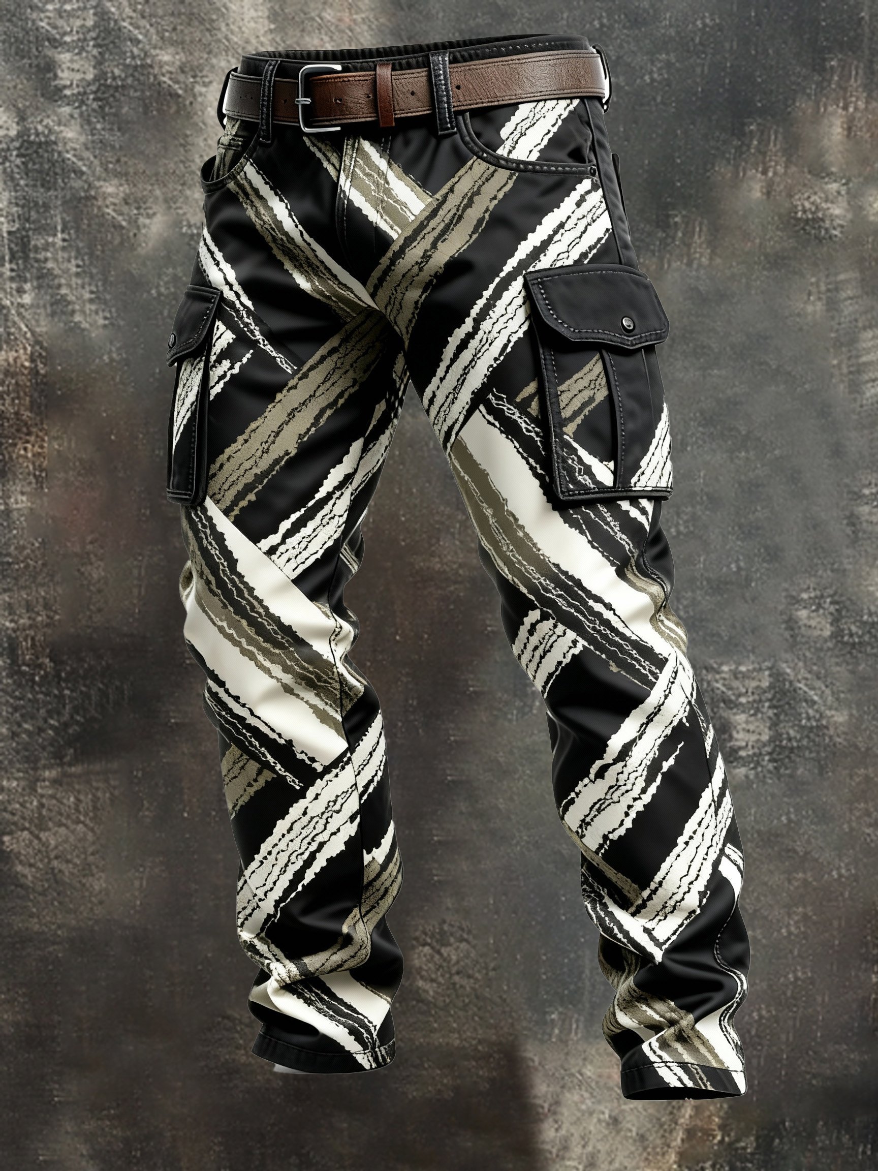 Men's Retro Color Block Distressed Pocket Cargo Pants