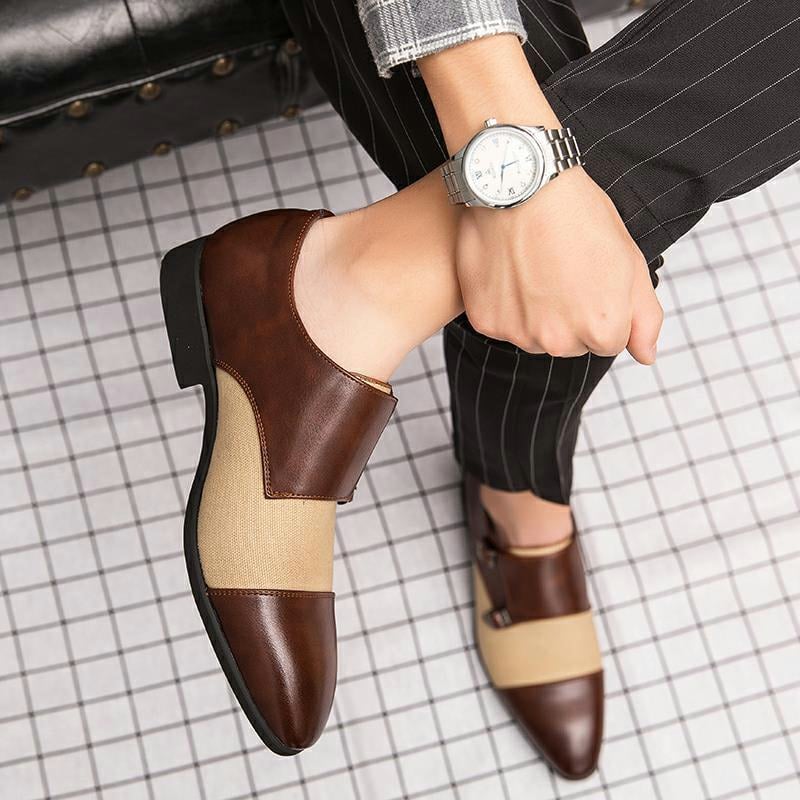 Men's Fashion Color Clash British Casual Buckle Leather Shoes