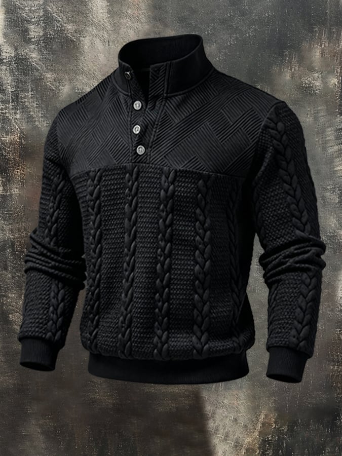 Men's Fashion Special Jacquard Pattern Henry Casual Sweatshirt Suit