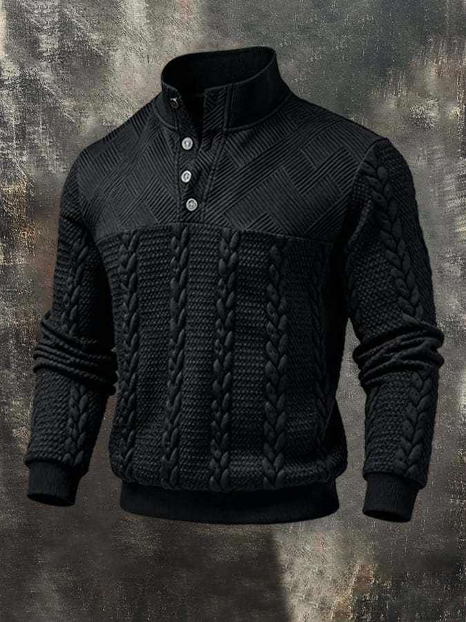 Men's Fashion Special Jacquard Pattern Henry Casual Sweatshirt Suit