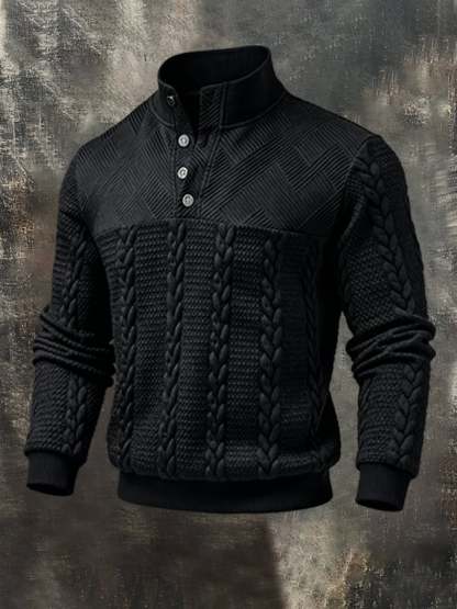 Men's Fashion Special Jacquard Pattern Henry Casual Sweatshirt Suit