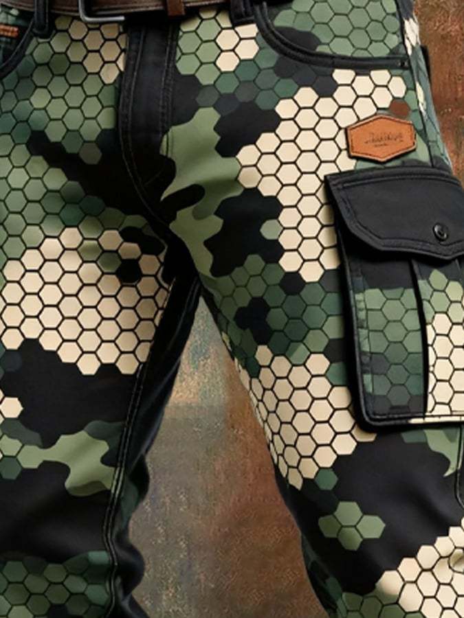 Men's Vintage Camouflage Distressed Pocket Work Pants