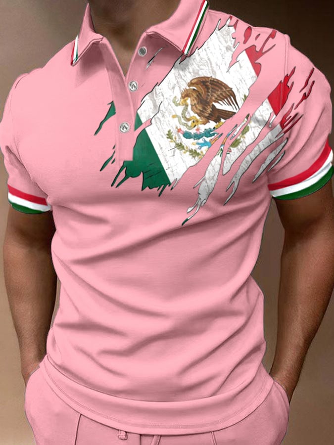 Men's Mexican Flag Print Polo Shirt