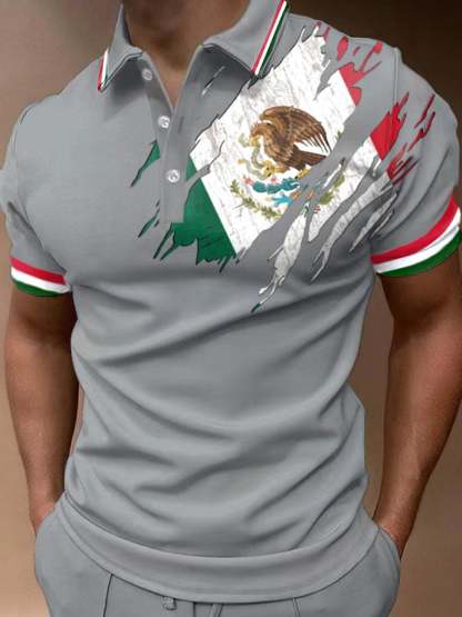 Men's Mexican Flag Print Polo Shirt