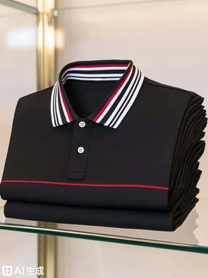 Men's Classic Business Logo Button Short Sleeve Polo Shirt