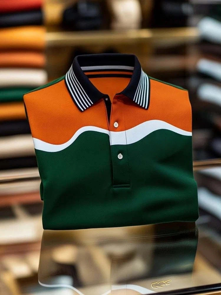 Men's Fashion Casual Wave Logo Button Short Sleeve Polo Shirt