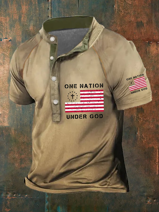Men's One Nation Under God American Flag Print Polo