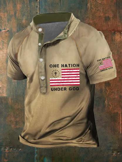 Men's One Nation Under God American Flag Print Polo