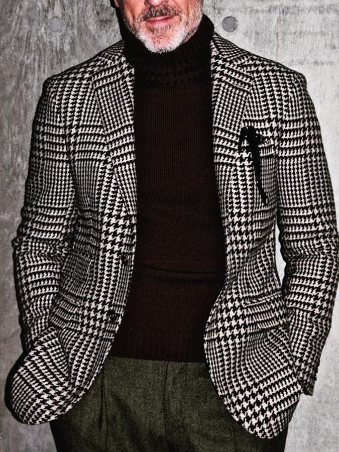 Men's Business Casual Slim Houndstooth Blazer