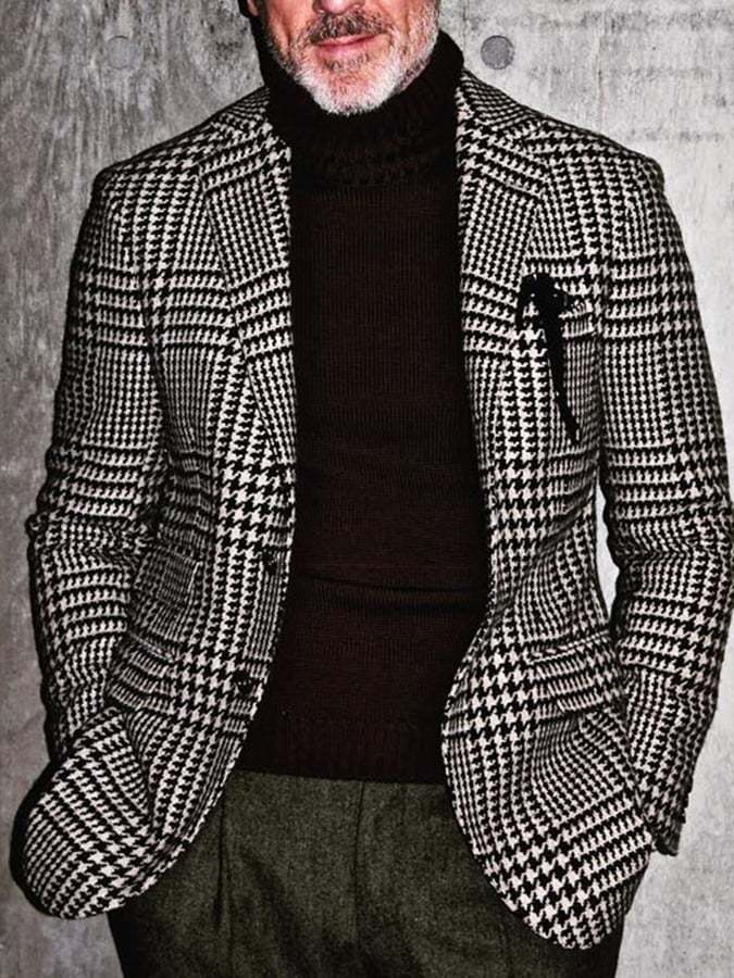 Men's Business Casual Slim Houndstooth Blazer