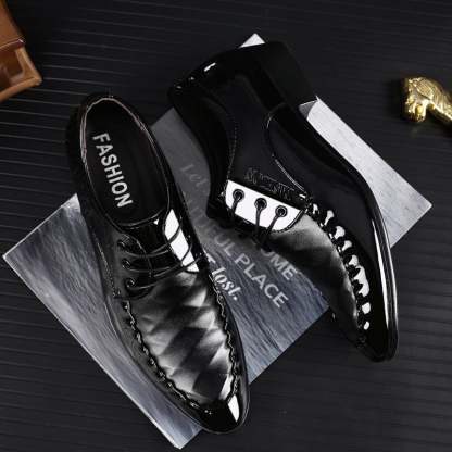 Men's Business Casual Pointed Toe Patchwork Patant Faux Leather Shoes