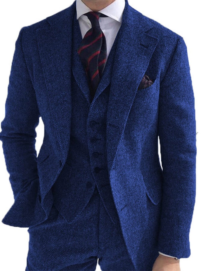 Men's Business Single-Breasted Solid Color Three-Piece Suit