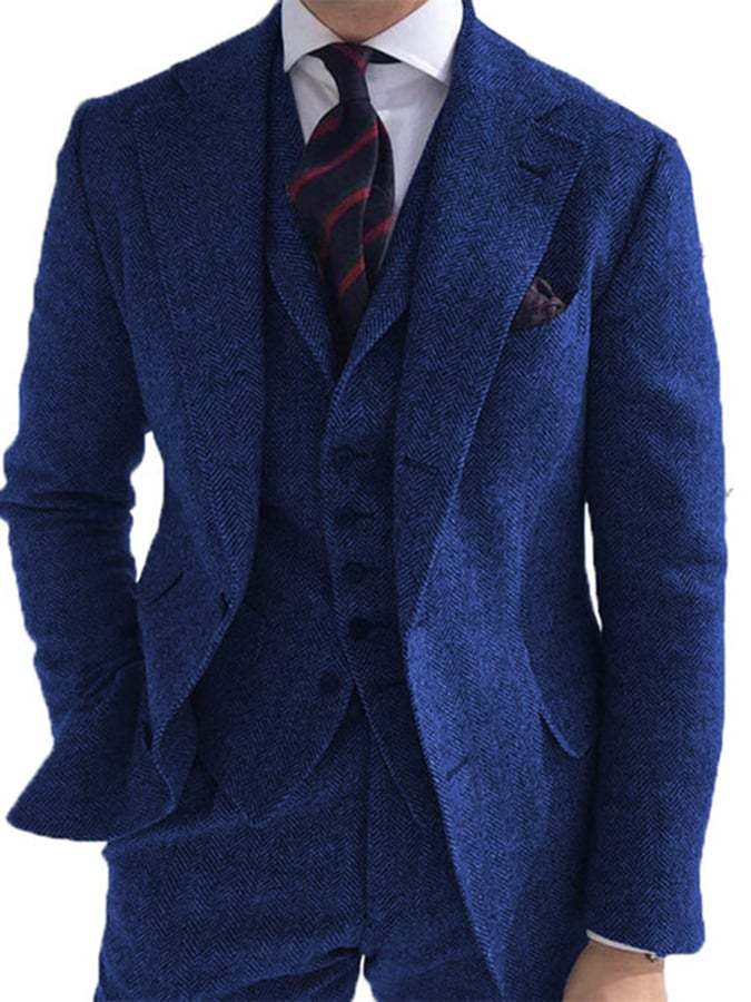 Men's Business Single-Breasted Solid Color Three-Piece Suit