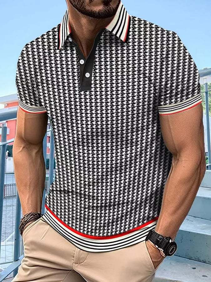 Men's Retro Plaid Casual Polo Shirt