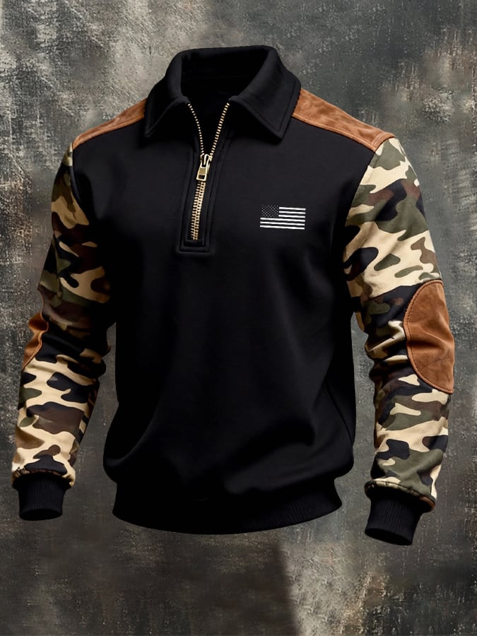 Men's Vintage Color-Block Zip-Up Sweatshirt