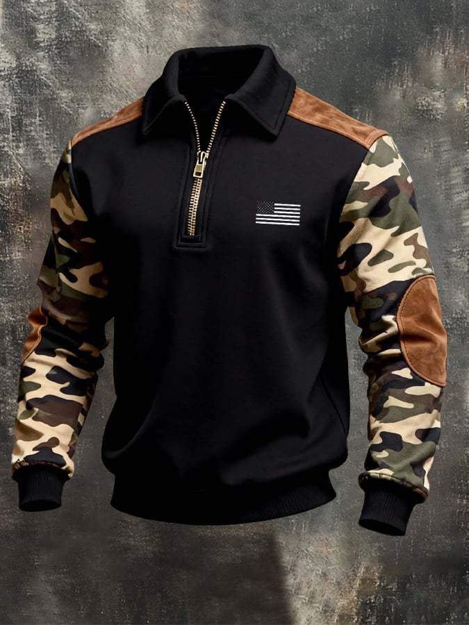 Men's Vintage Color-Block Zip-Up Sweatshirt