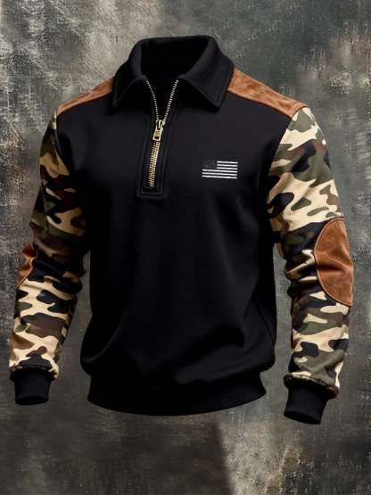 Men's Vintage Color-Block Zip-Up Sweatshirt