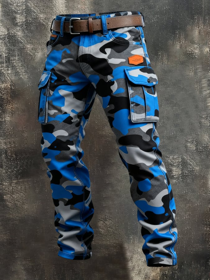 Men's Vintage Camouflage Distressed Pocket Work Pants
