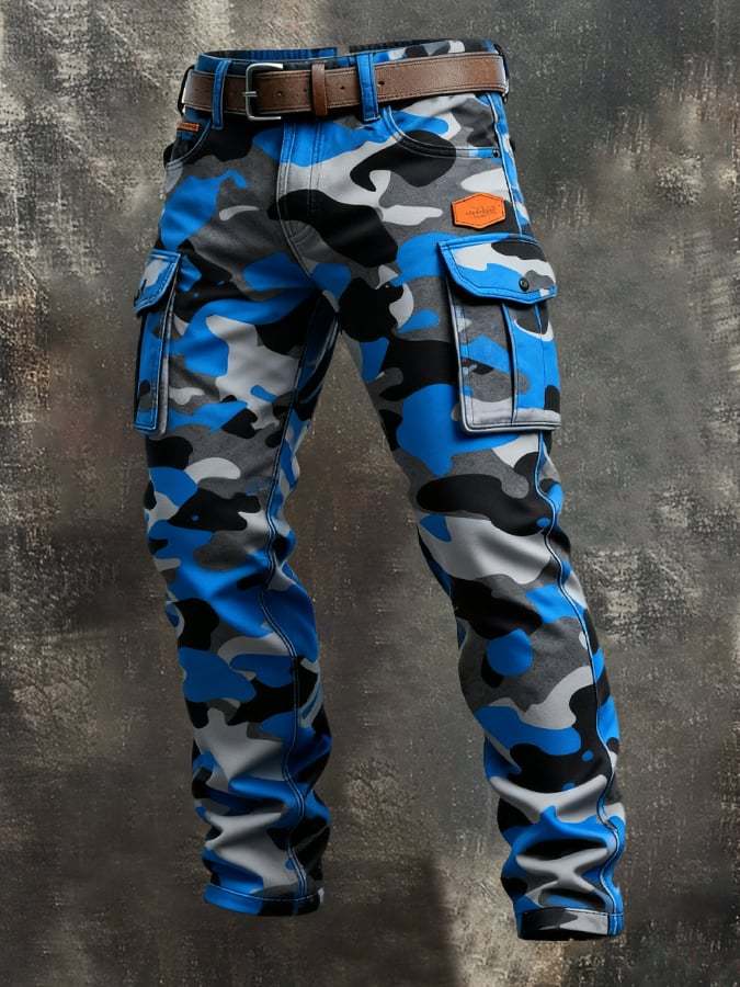 Men's Vintage Camouflage Distressed Pocket Work Pants