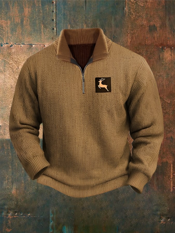 Men'S Retro Western Style Stand Collar Zipper Sweatshirt