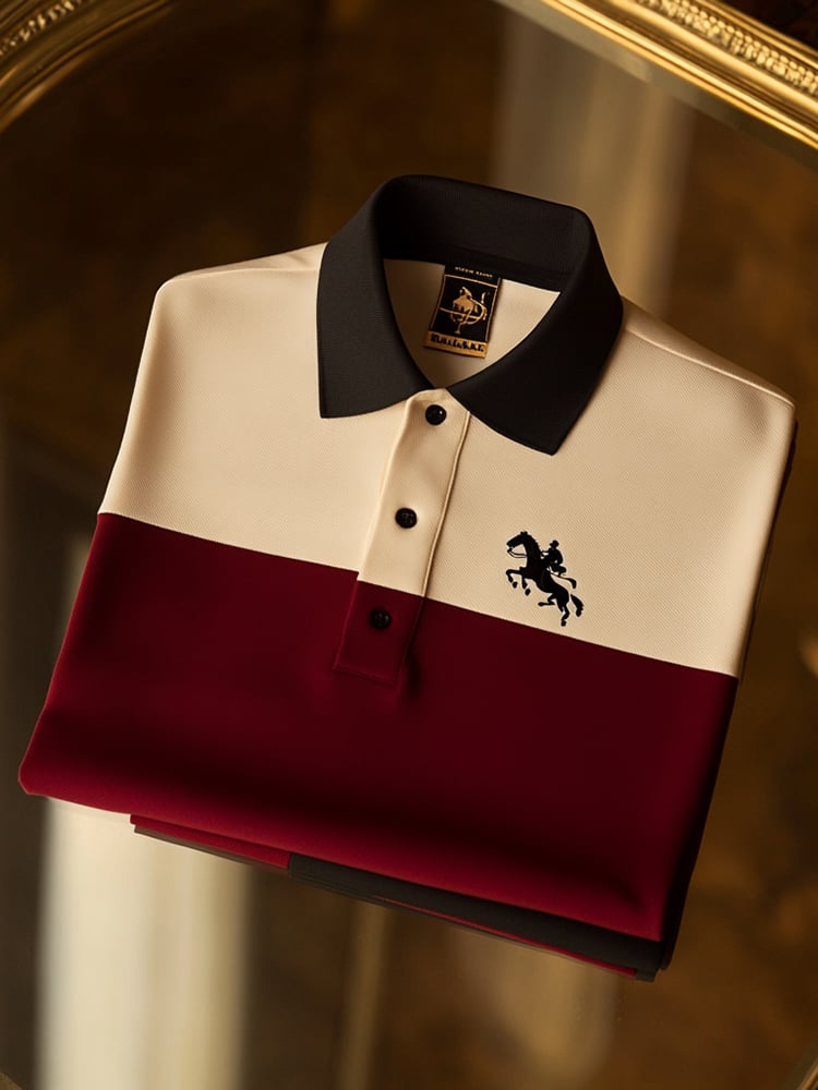 Men's Classic Business Check Logo Button Short Sleeve Polo Shirt