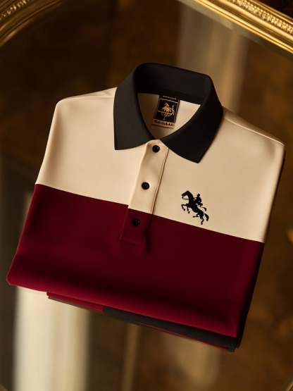 Men's Classic Business Check Logo Button Short Sleeve Polo Shirt