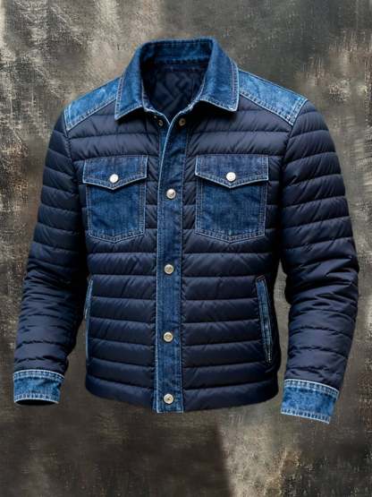 Men'S Vintage Denim Patchwork Outdoor Jacket Cotton Coat
