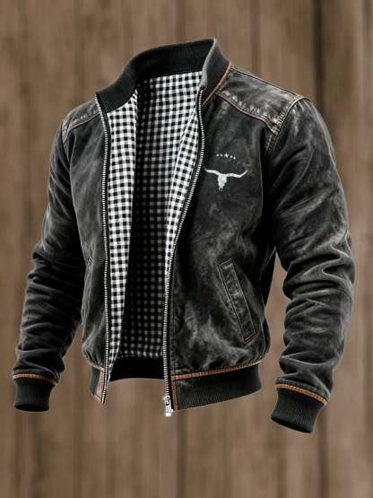 Men's Vintage Suede and Plaid Lining Multi-Pocket Outdoor Jacket