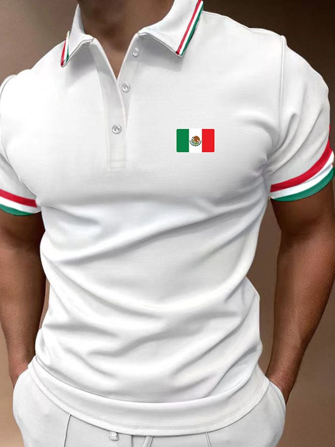 Men's Vintage Mexican Independence Day Print Polo Shirt