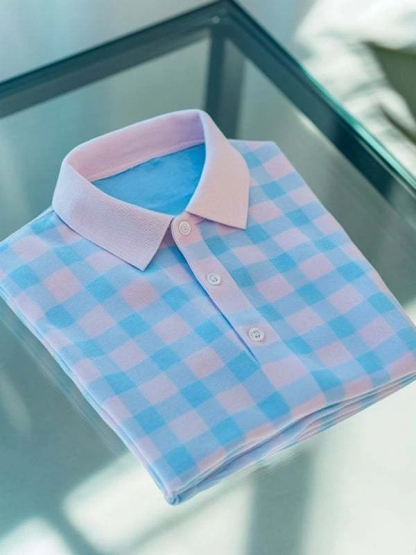 Men's Business Casual Plaid Logo Button Short Sleeve Polo Shirt