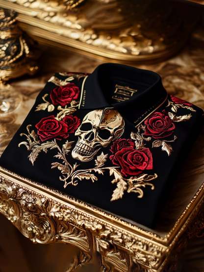 Men's Retro Gothic Skull Pattern Short Sleeve Polo Shirt