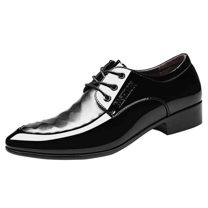 Men's Business Casual Pointed Toe Patchwork Patant Faux Leather Shoes