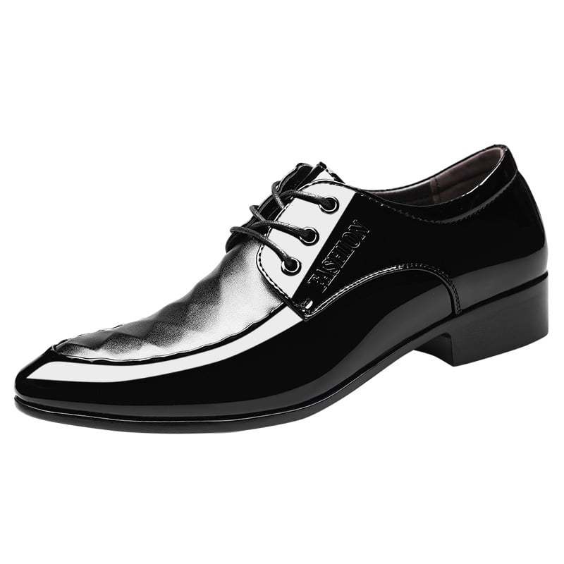 Men's Business Casual Pointed Toe Patchwork Patant Faux Leather Shoes