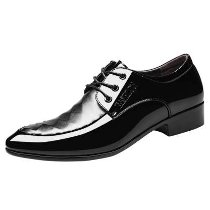 Men's Business Casual Pointed Toe Patchwork Patant Faux Leather Shoes