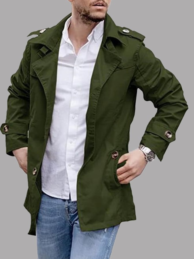 Men's Button Front Casual Slim Fit Trench Coat Jacket