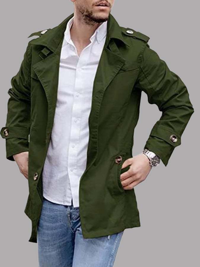 Men's Button Front Casual Slim Fit Trench Coat Jacket