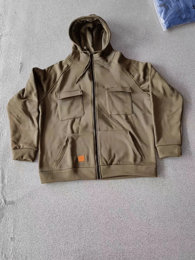 Men's Vintage Double Pocket Solid Color Comfort Zip Cardigan Jacket