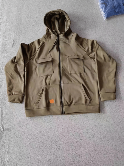 Men's Vintage Double Pocket Solid Color Comfort Zip Cardigan Jacket