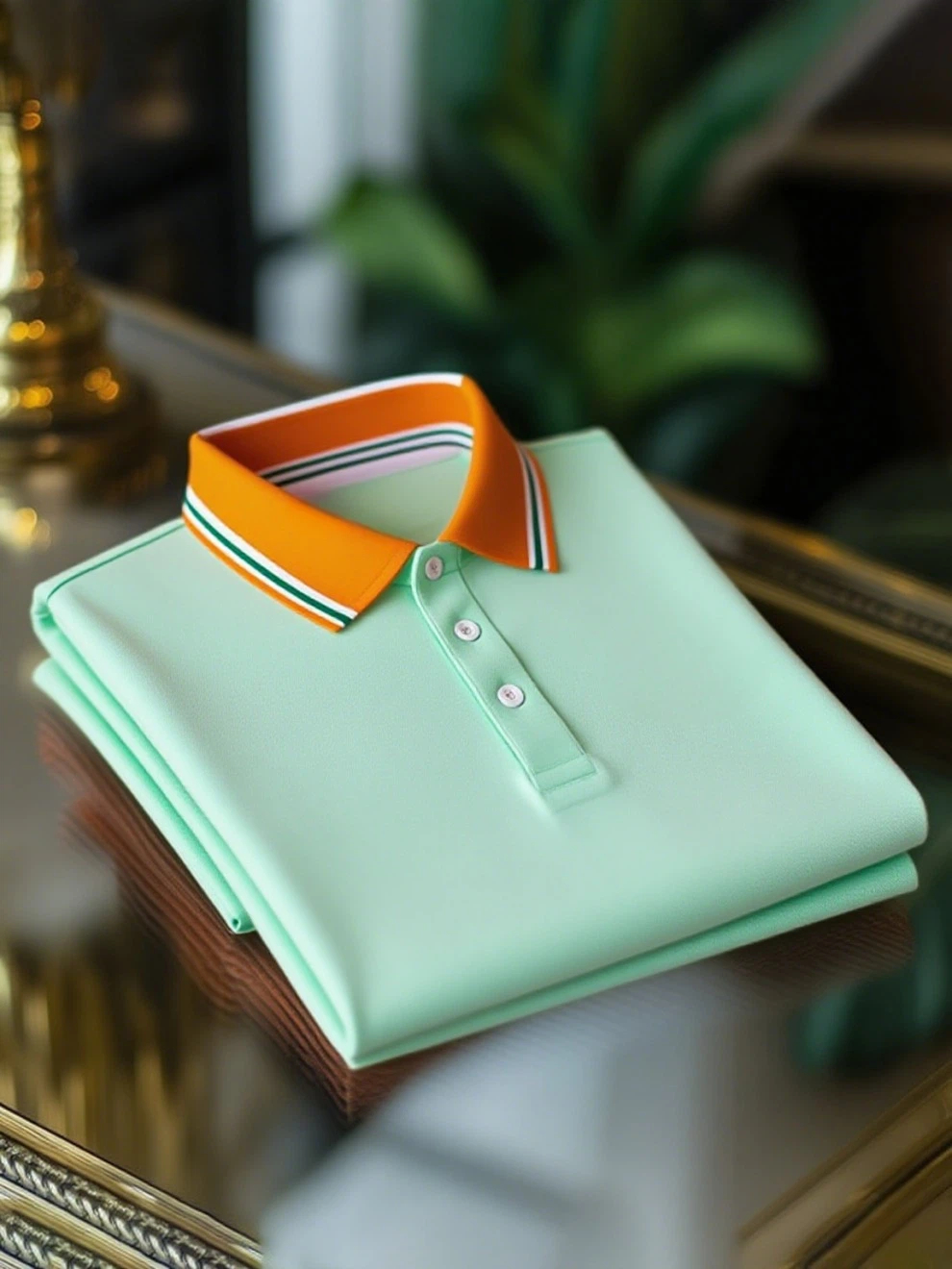 Men's Business Casual Color Block Stripe Logo Button Short Sleeve Polo Shirt