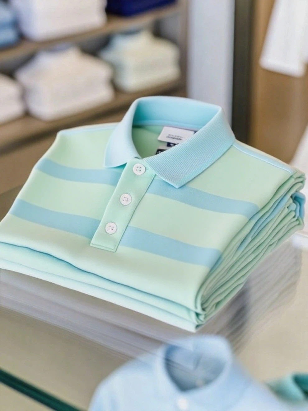 Men's Business Casual Color Block Stripe Logo Button Short Sleeve Polo Shirt