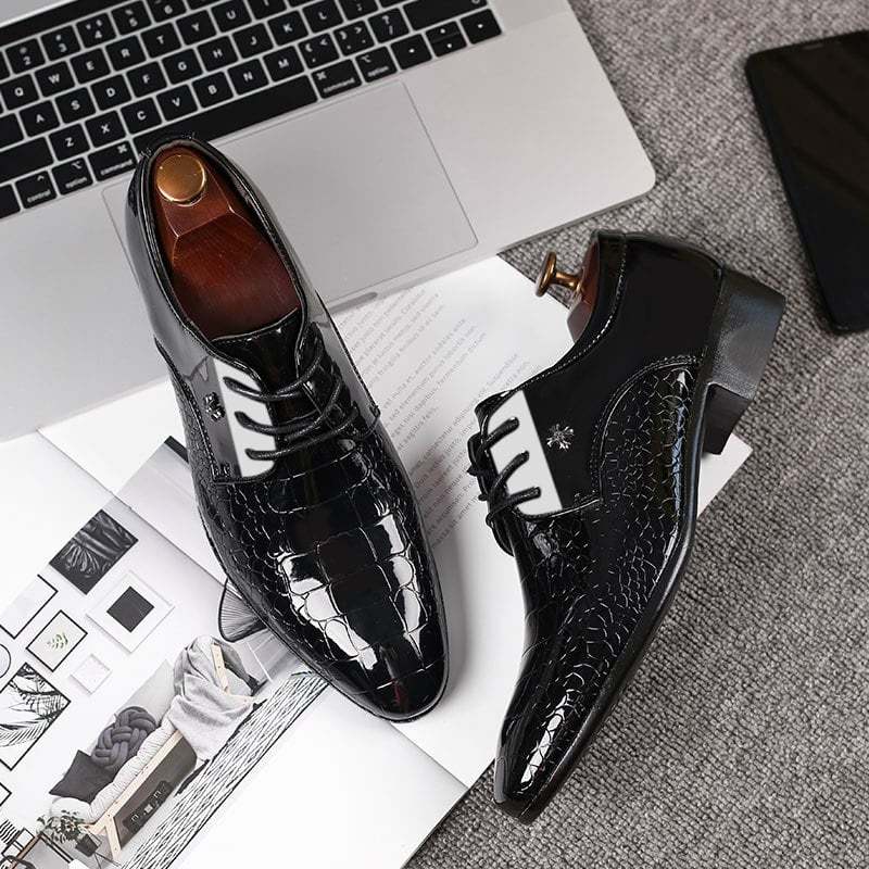 Men's Business Formal Casual Embossed Lace Up Faux Leather Patant Shoes