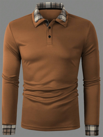 Men's Plaid Business Casual Long Sleeve Polo Shirt