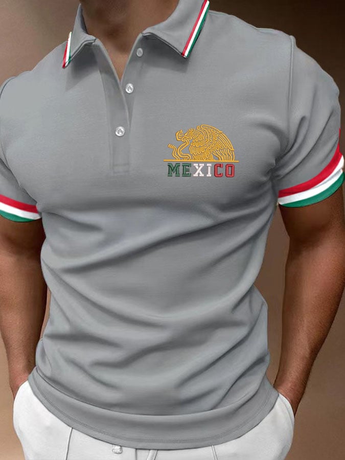Men's Mexican Flag Print Polo Shirt