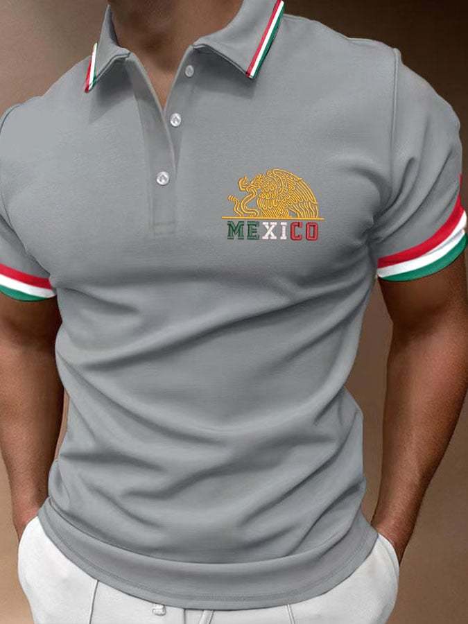 Men's Mexican Flag Print Polo Shirt