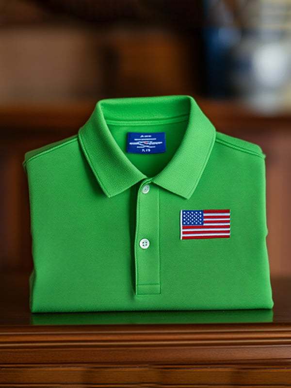 Men's Classic Business Flag Independence Day Short Sleeve Polo Shirt