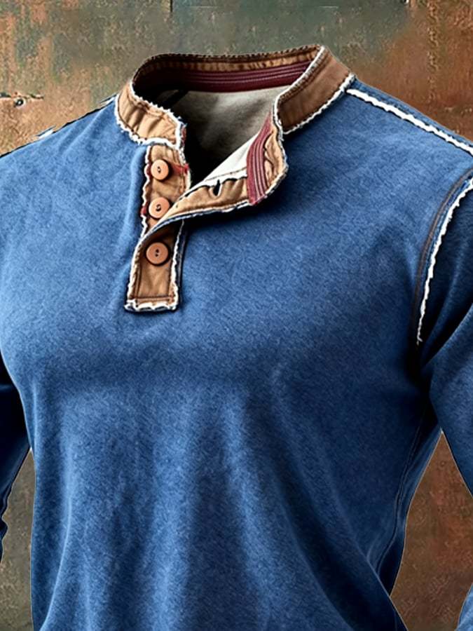 Men's Vintage Colorblock Comfort Henley T-Shirt
