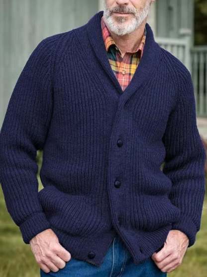 Men's Retro Solid Color Warm Knitted Cardigan Sweater