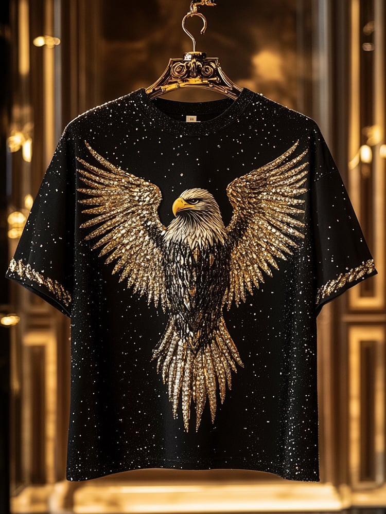Men's Eagle Sequin Business Print Short Sleeve T-Shirt