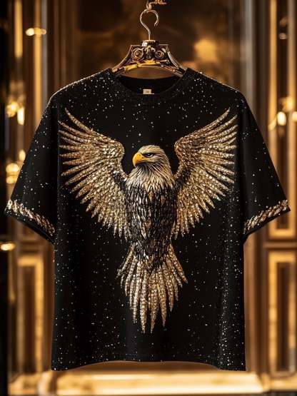 Men's Eagle Sequin Business Print Short Sleeve T-Shirt