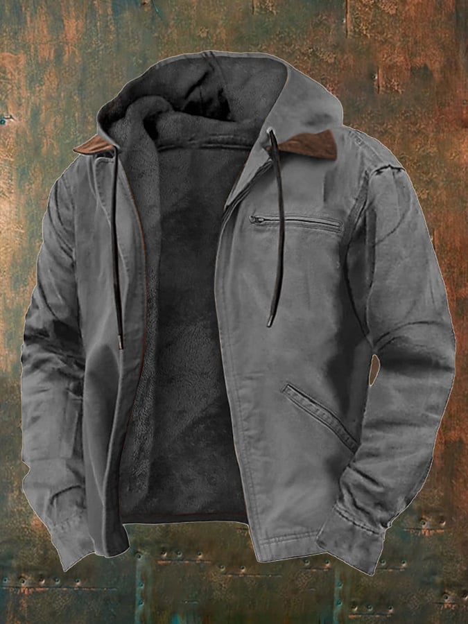 Men's Retro Western Style Multi-Pocket Fleece  Jacket